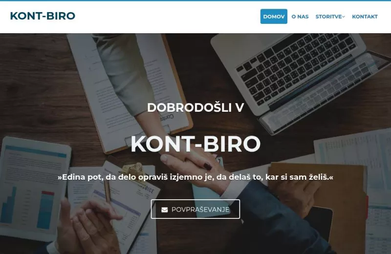 Spletna stran Kont Biro: posnetek naslovne strani
